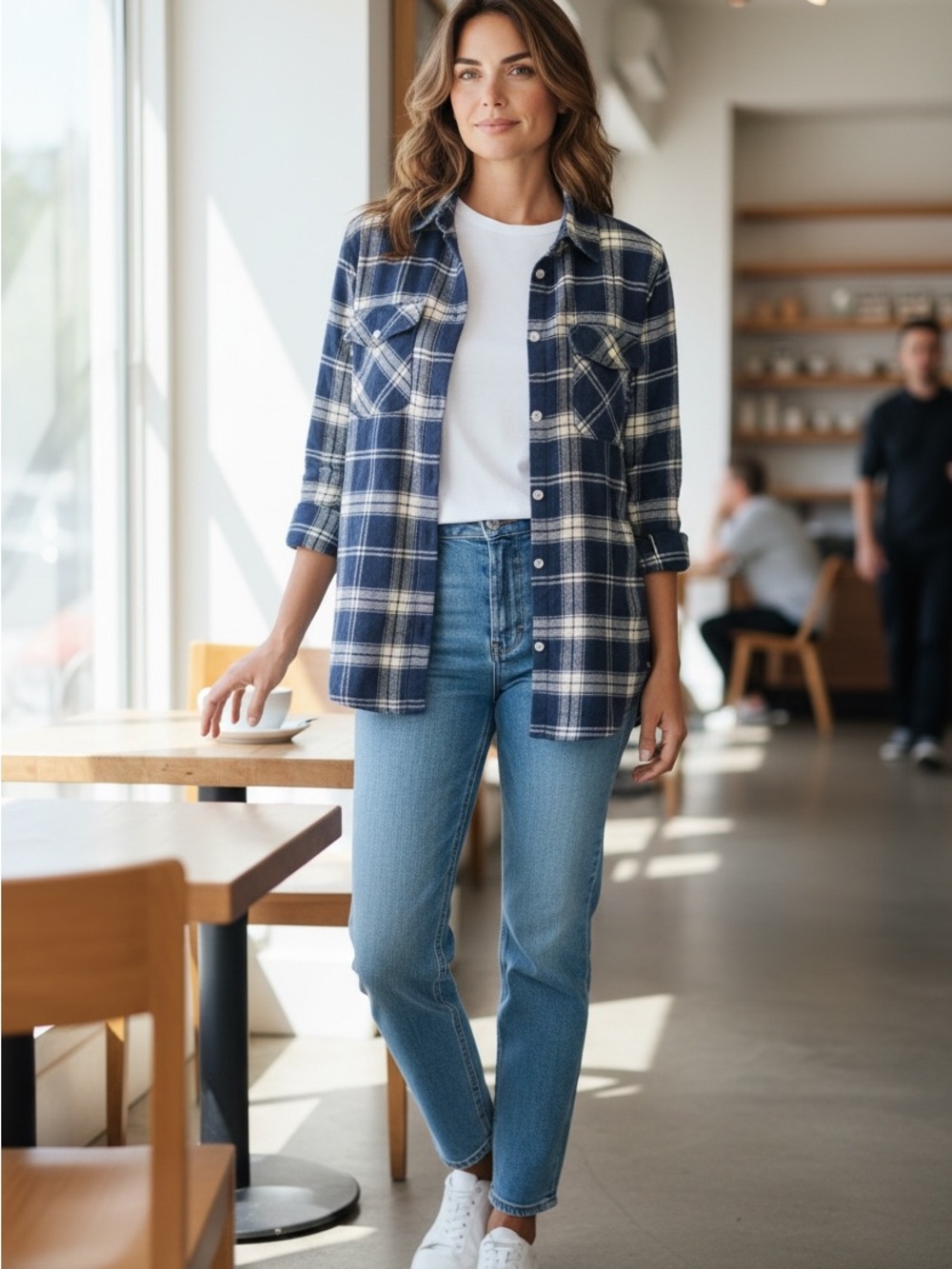 Thread & Supply Navy and White Plaid Shacket